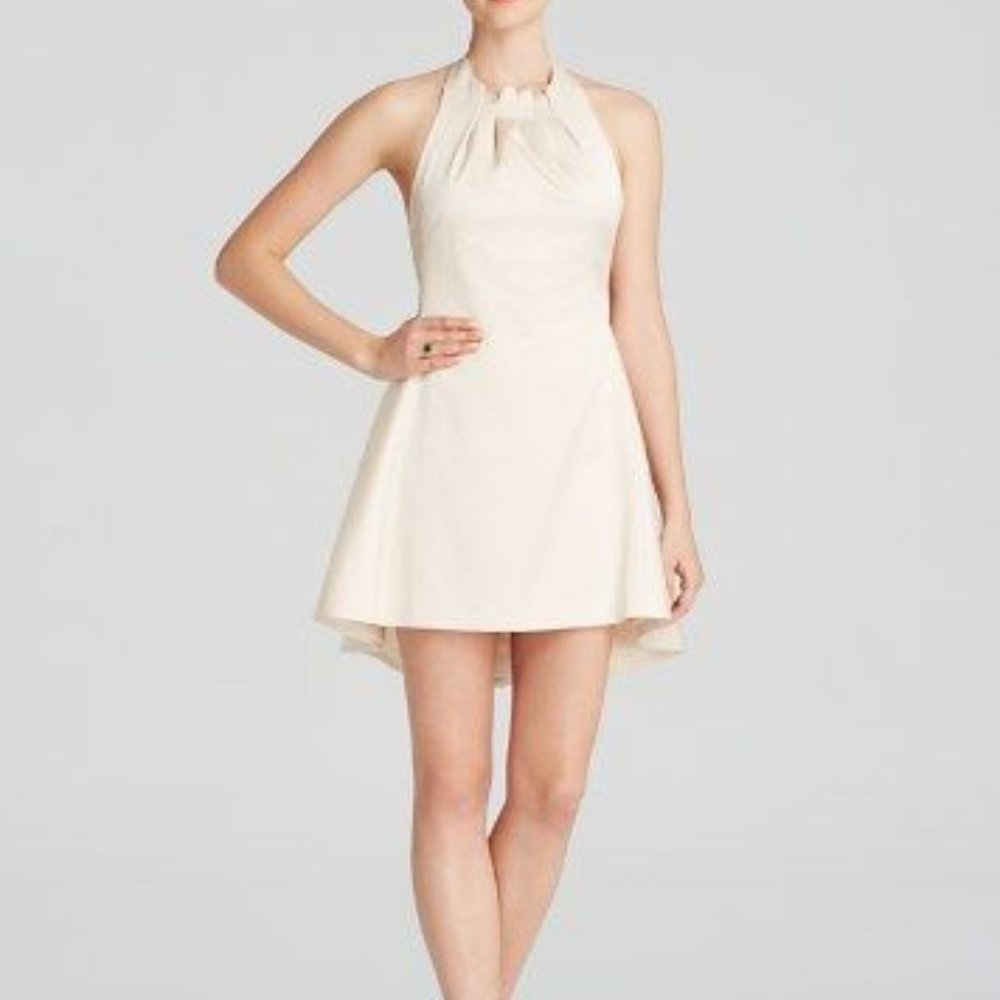 C/MEO Collective creamy white heavyweight satin mini halter dress